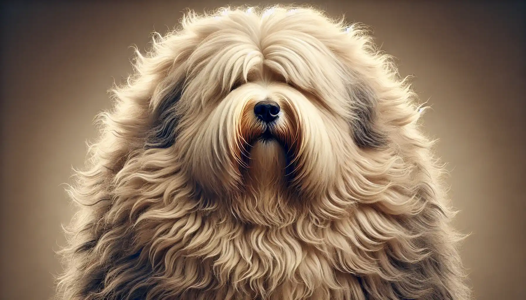 An Old English Sheepdog with thick and fluffy fur covering its entire body. 